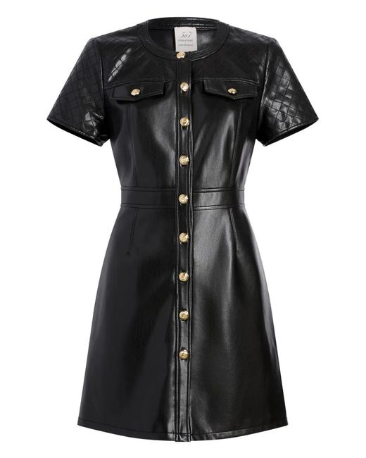 Cinq À Sept Black Layla Quilted Buttoned Mini Dress