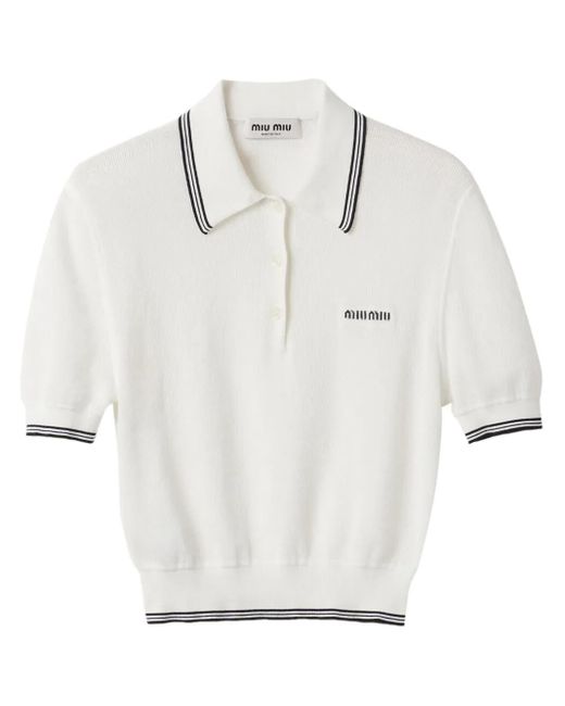 Miu Miu White Stripe-Detail Polo Top