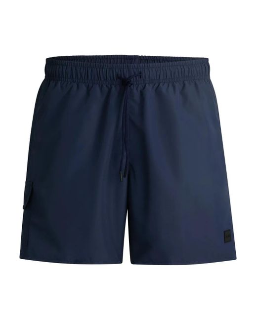 Boss Blue Logo-Embroidered Swim Shorts for men