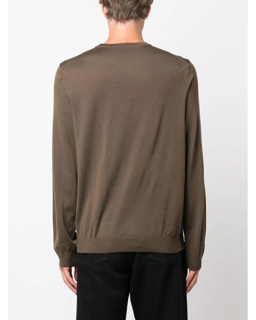 Boss Brown Round-Neck Virgin-Wool Jumper for men