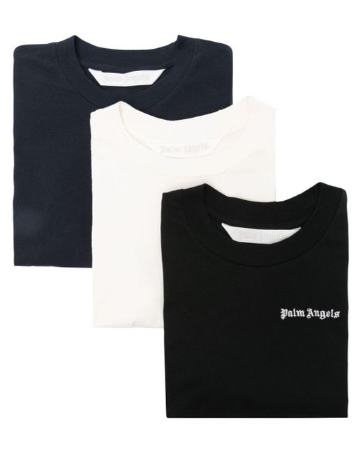 Palm Angels Black T-Shirt mit klassischer Logo-Stickerei (3er-Set)