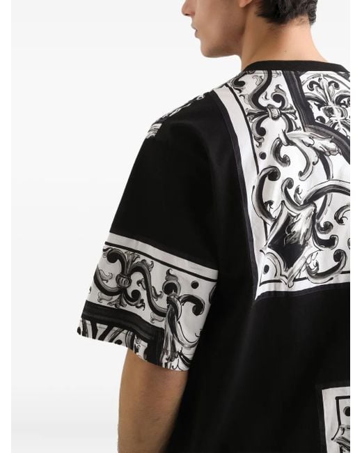 Dolce & Gabbana Black Graphic-Print Cotton T-Shirt for men