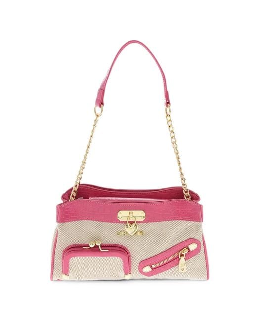 Moschino Pink Crocodile-Effect Shoulder Bag