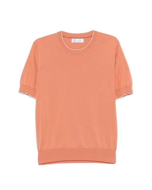 Brunello Cucinelli Orange Trimmed Short-Sleeve T-Shirt for men