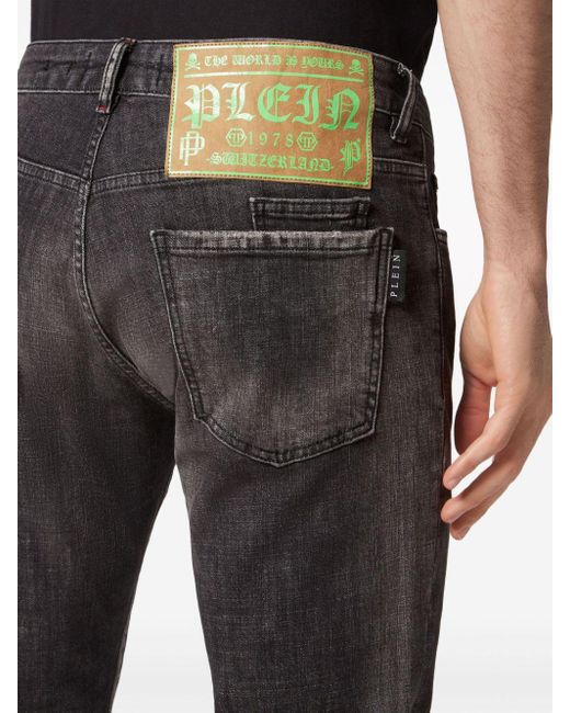 Philipp Plein Straight Jeans Met Doodskopprint in het Gray voor heren
