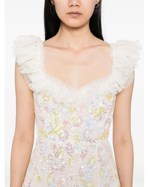 Needle & Thread White Sequin Dandelion Ruffle Ballerina Dress