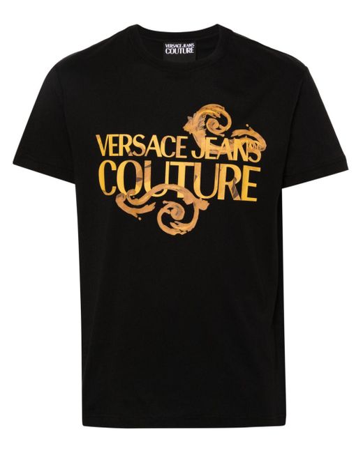 Versace Black Logo-Print Cotton T-Shirt for men