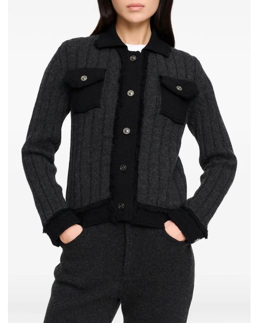 Barrie Black Ribbed-Knit Denim-Effect Jacket