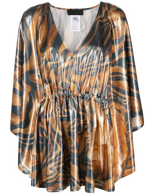 Alberta Ferretti Gray Swirl Print Metallic Top