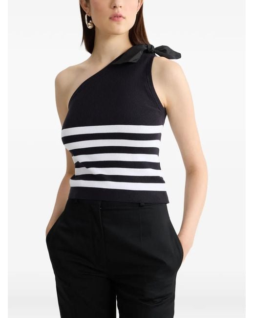 Patou Black Striped-Pattern Bow-Detail One Shoulder Top