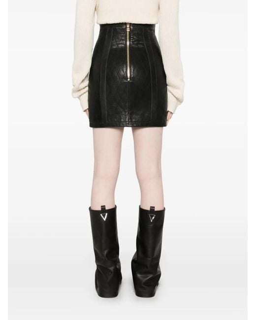 Balmain Black Quilted Leather Mini Skirt