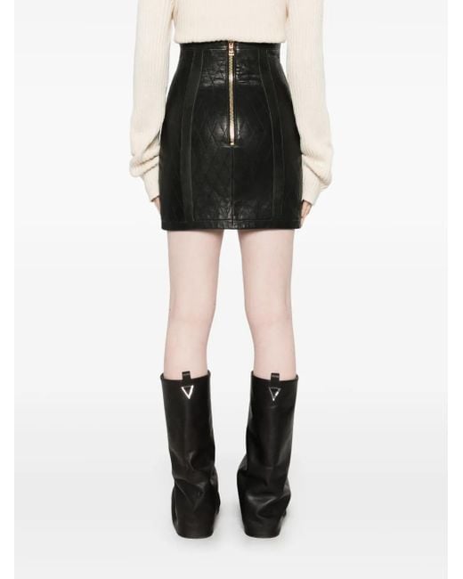 Balmain Black Quilted Leather Mini Skirt