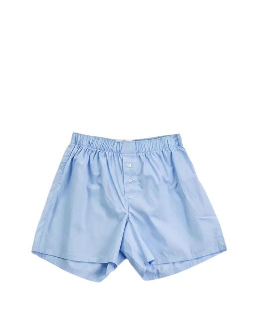 Handvaerk Blue Elasticated-Waist Button-Up Boxer Shorts for men
