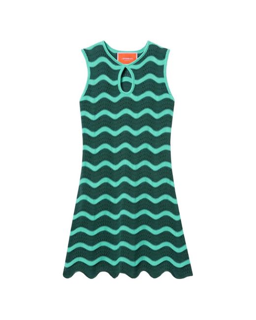 LaDoubleJ Green Wavy Crochet-Knit Mini Dress