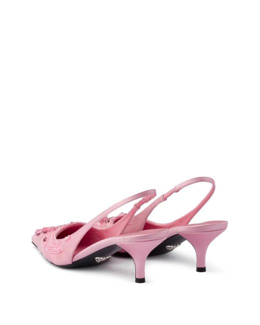 Prada Pink Embroidered Satin Slingback Pumps