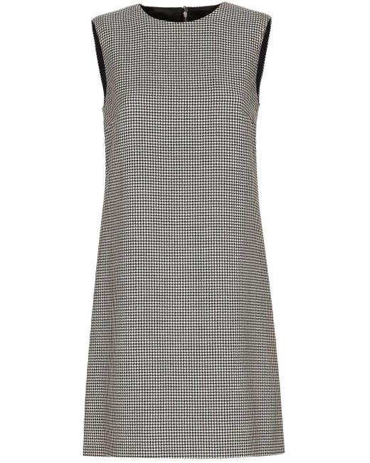 Dolce & Gabbana Gray Houndstooth-Pattern Wool Dress