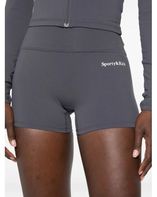 Sporty & Rich Blue Logo-Print High-Waisted Shorts