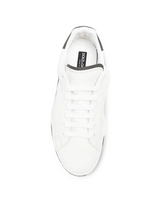 Dolce & Gabbana White Logo-Embossed Contrast-Heel Sneakers for men