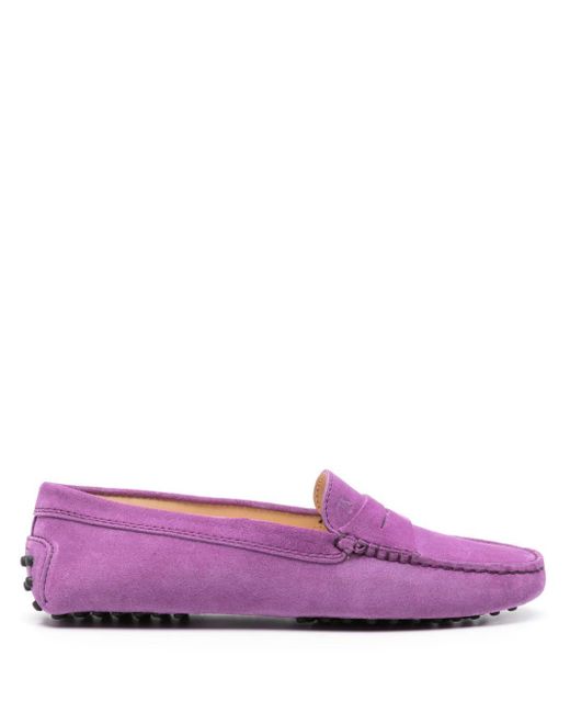 Tod's Purple Gommino Loafers Aus Veloursleder