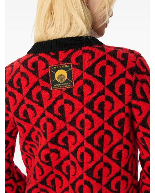 MARINE SERRE Red Cardigan Moon En Maille