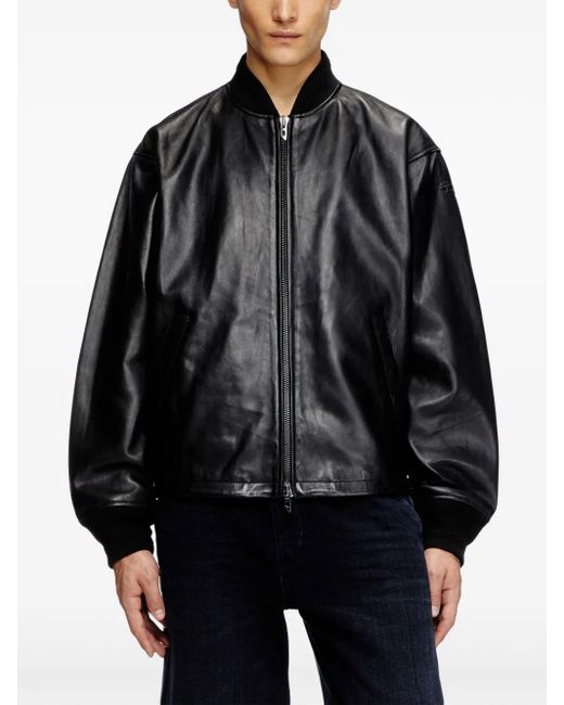 DIESEL Black Leather Biker Jacket For for men