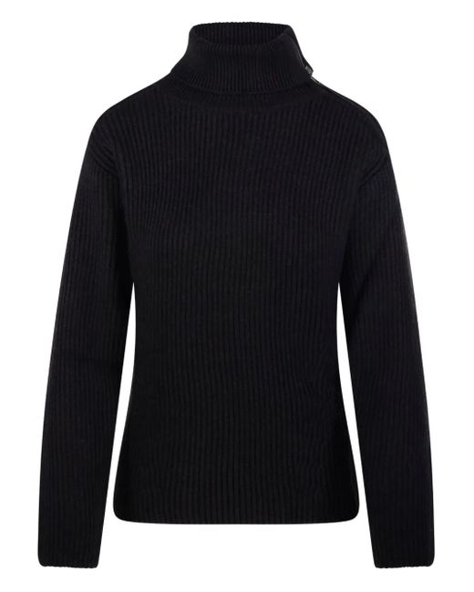 P.A.R.O.S.H. Black Ribbed Turtleneck Zip-Fastening Jumper