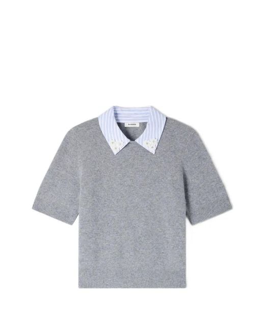 Sandro Gray Detachable Collar Wool Sweater
