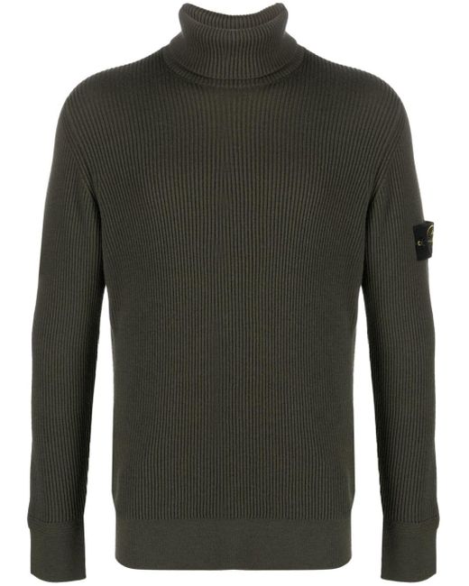 Stone Island Green Compass-patch Ribbed-knit Jumper for men