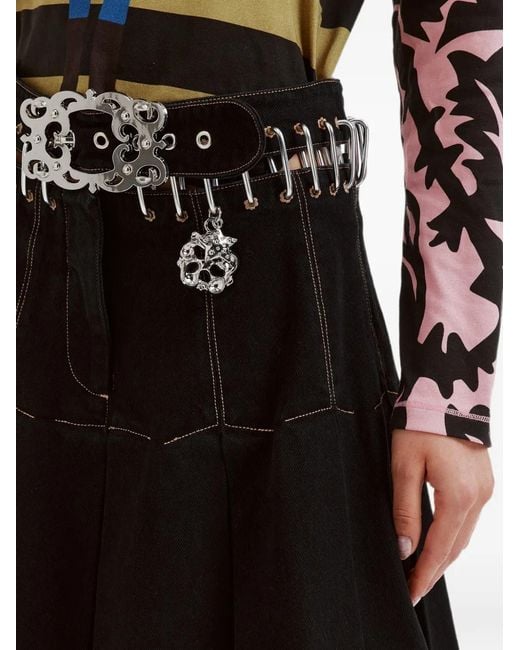 Chopova Lowena Black Bevo Pleated Carabiner-Detail Skirt