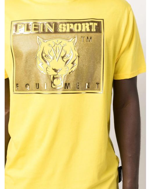 Philipp Plein Yellow Tiger-Head Logo-Print T-Shirt for men