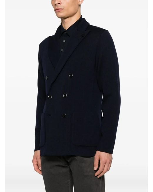 Lardini Blue Double-Breasted Patch-Pocket Jacket for men