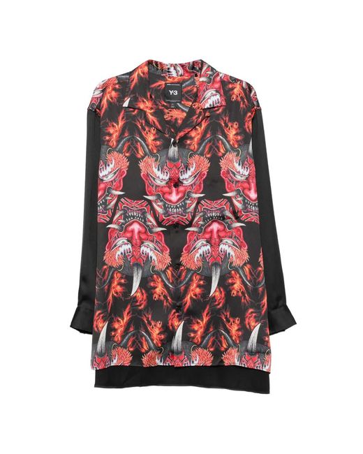 Y-3 Red Graphic-Print Button-Down Shirt for men