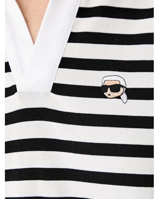 Karl Lagerfeld White Striped Logo-Patch Polo Shirt