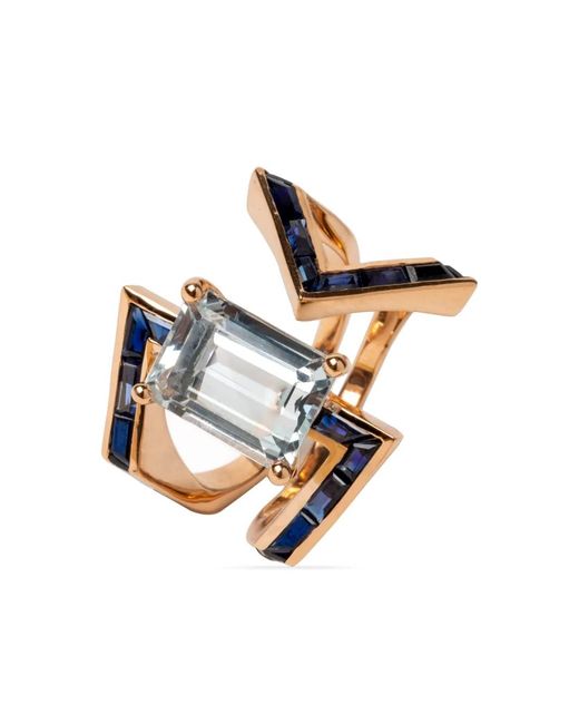 Gaelle Khouri Blue 18Kt Rose Figure Particulière Sapphire And Tourmaline Ring