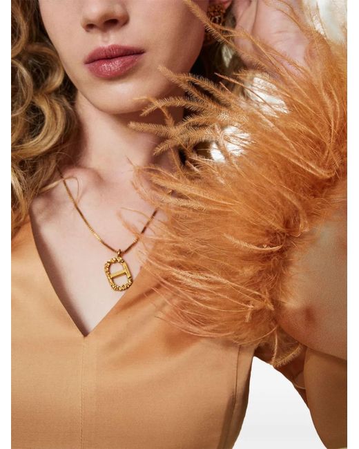 Twinset Natural Feather-Detail Satin-Finish Maxi Dress