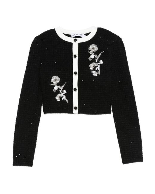 Self-Portrait Black Floral Textured Knit Jacket