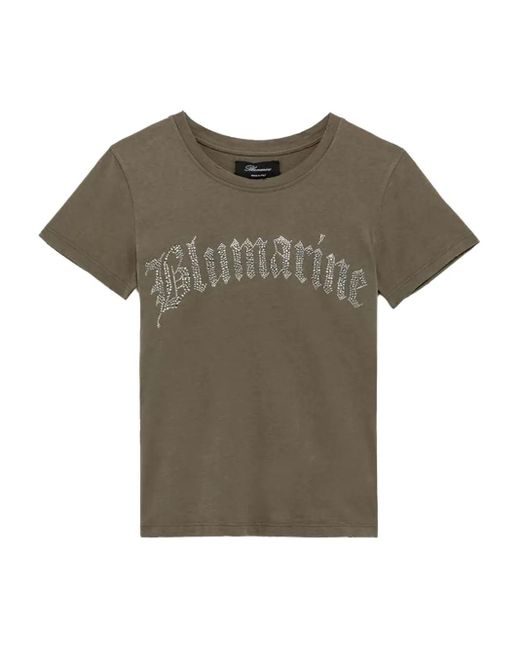 Blumarine Green Crystal-Embellished Logo T-Shirt