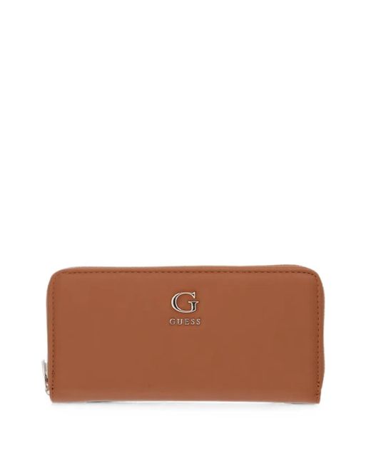 Guess Brown Coleen Logo-Plaque Zip-Around Wallet