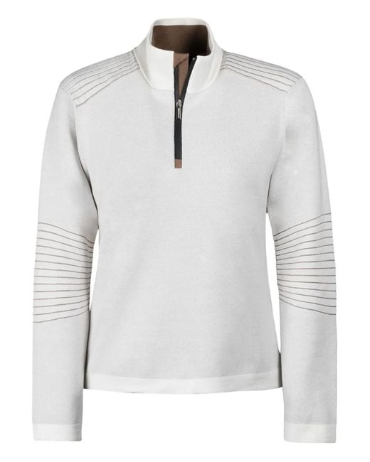 Moorer White Stria Half-Zip Sweater