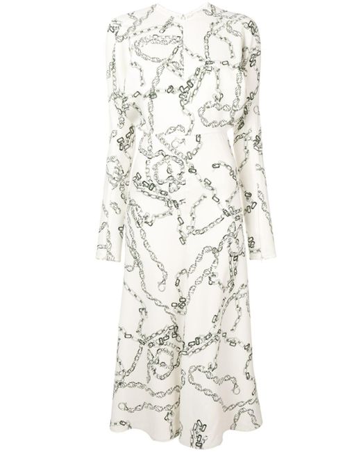 Victoria Beckham White Chain Print Shirt Dress