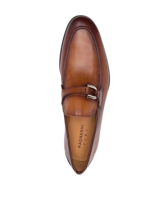 Magnanni Shoes Brown Front-Strap Almond-Toe Loafers for men