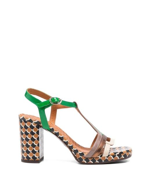 Chie Mihara Green Peyate T-Bar Patterned Leather Sandals