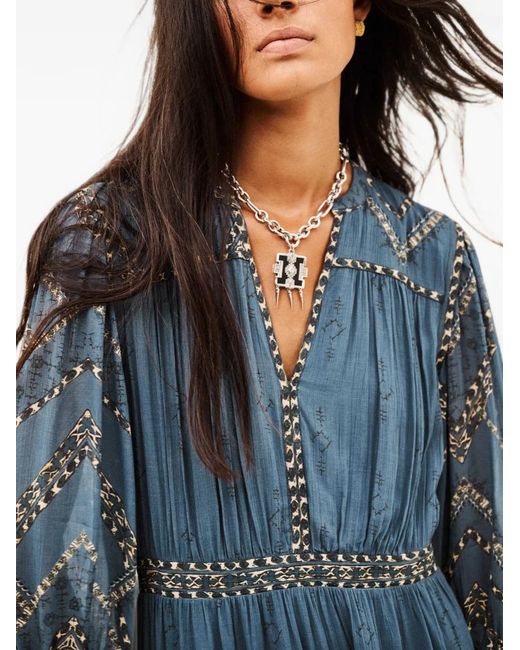 Ba&sh Blue Poly Patterned Ruffled Flared Mini Dress