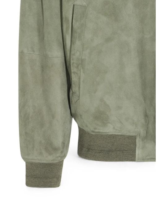 Canali Green Shearling-Collar Suede Jacket for men