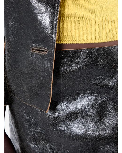Jupe Mi-Longue En Cuir À Effet Craquelé Prada en coloris Black
