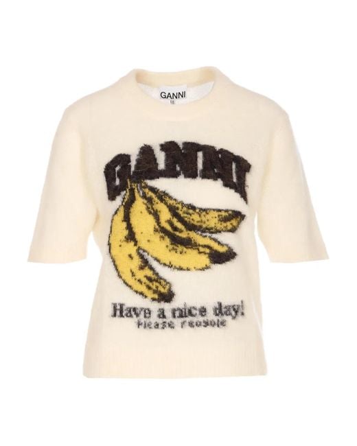 Ganni White Banana-Graphic T-Shirt