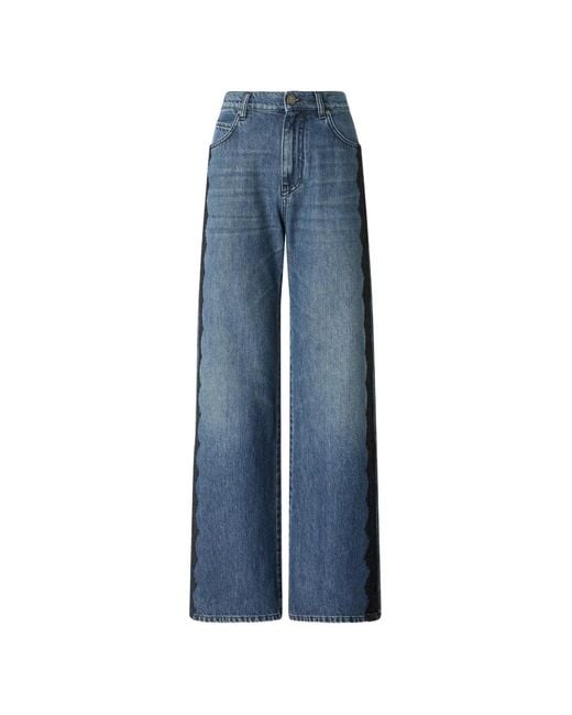Pinko Blue Lace-Trim Wide-Leg Jeans