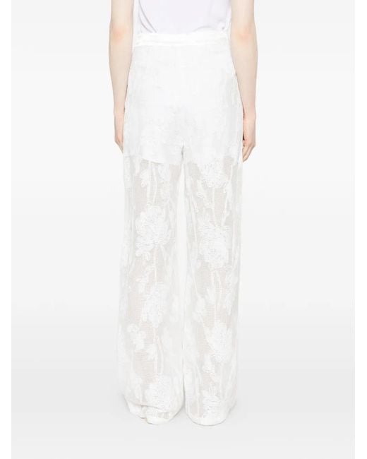 Isabelle Blanche White Floral-Motif Trousers
