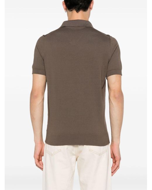 Fedeli Brown V-neck Knitted Polo Shirt for men