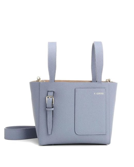 Valextra Blue Mini Sac Cabas À Détail Signature